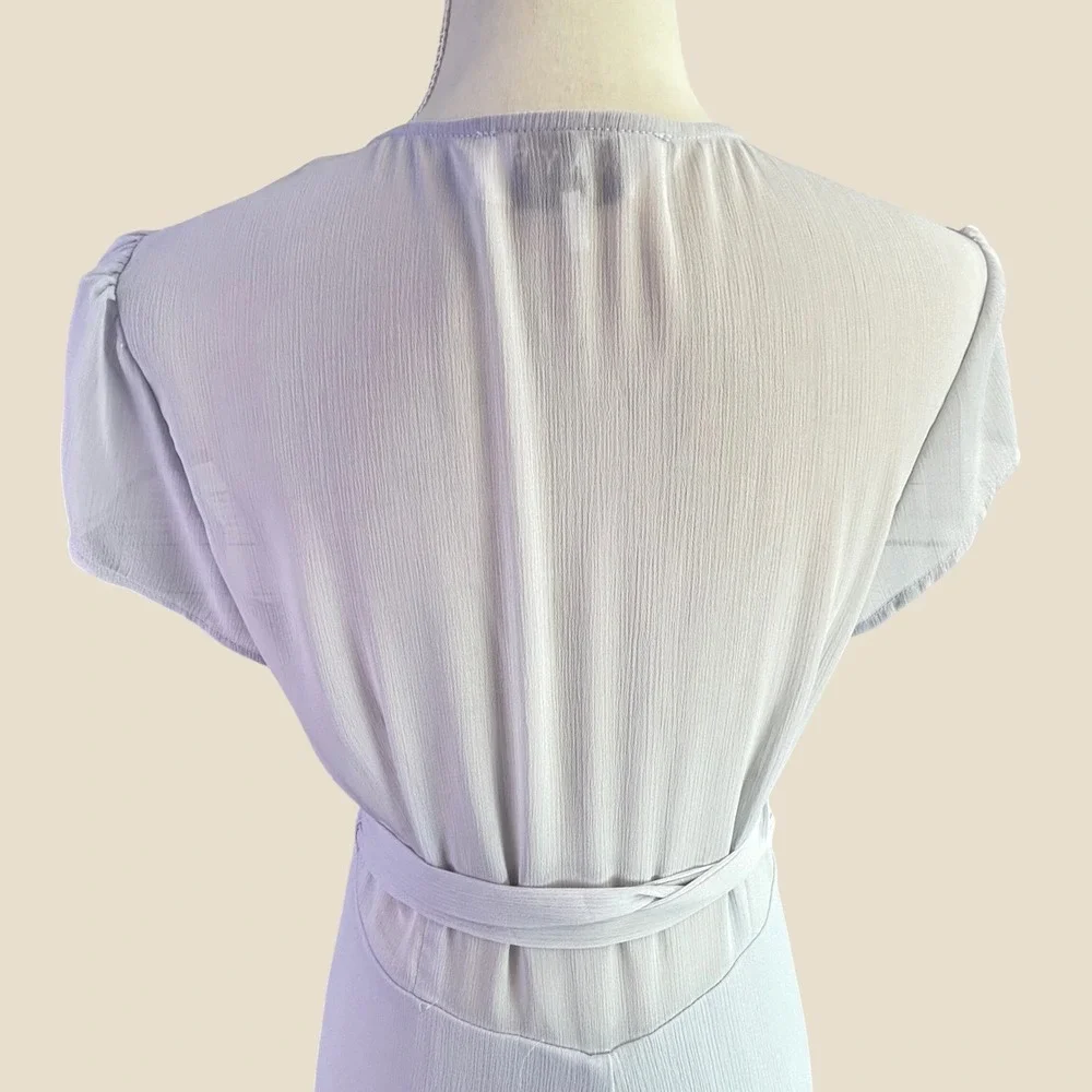 Romantic Wrap Midi Dress WAYF M Lavender Blue Crepe Cottage Soft Ethereal Fairy